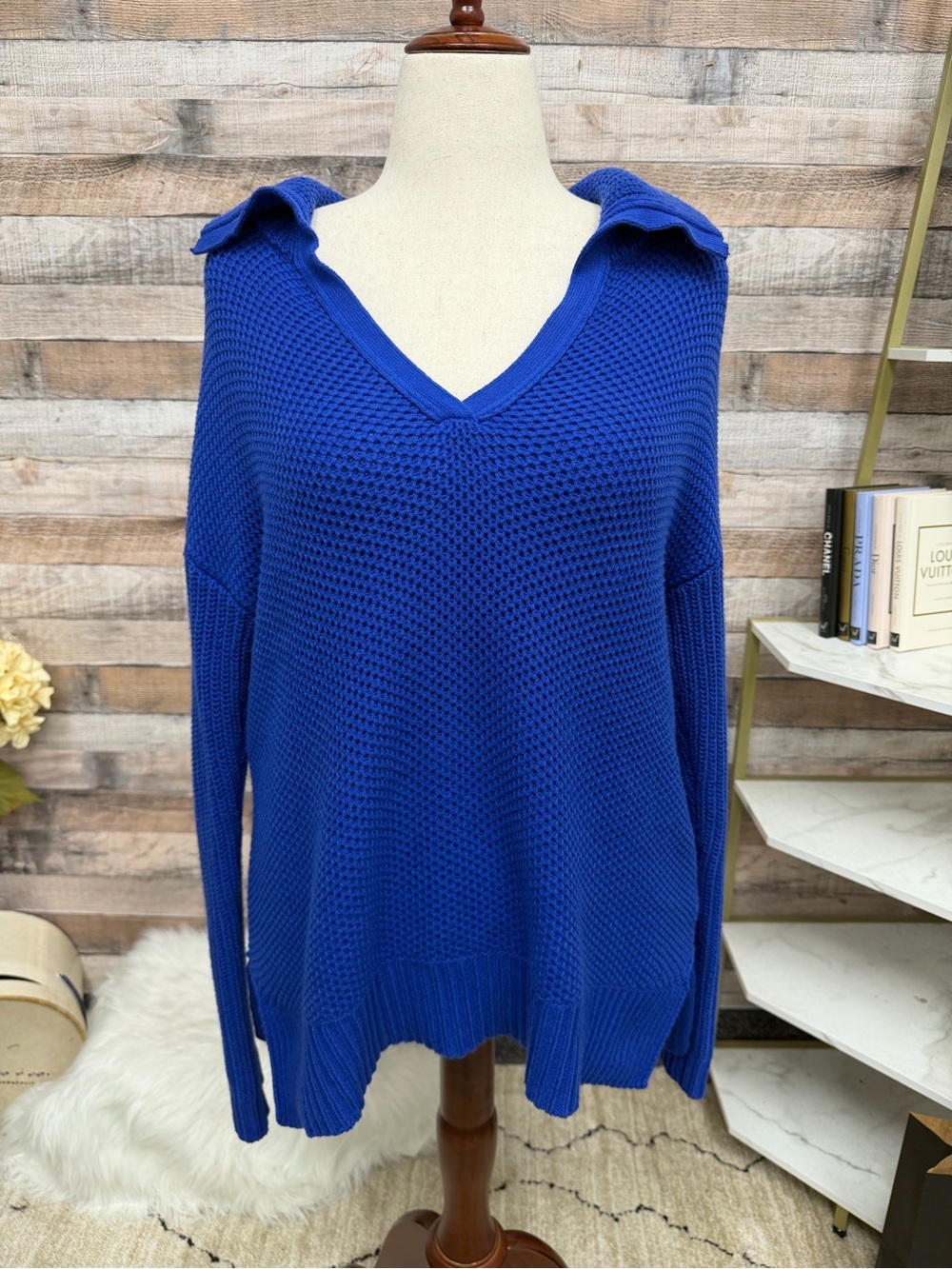 Lauren royal Blue stand collar pullover sweater